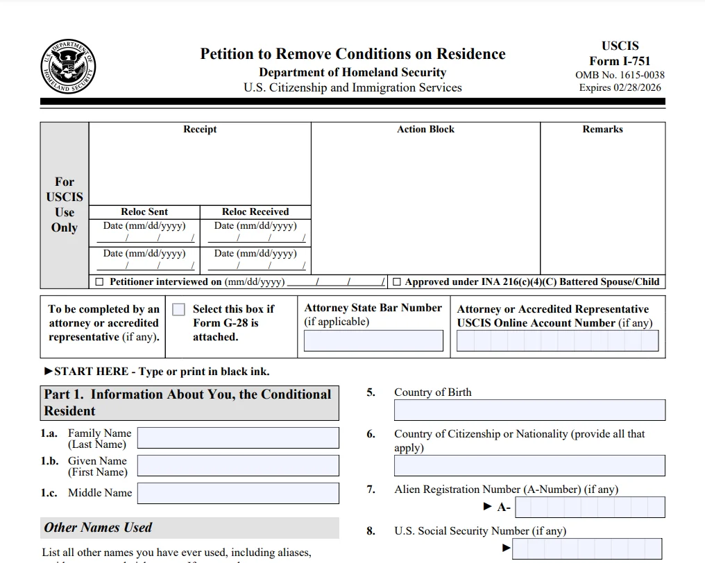 Form I-751 - Petition to Remove Conditions on Residence